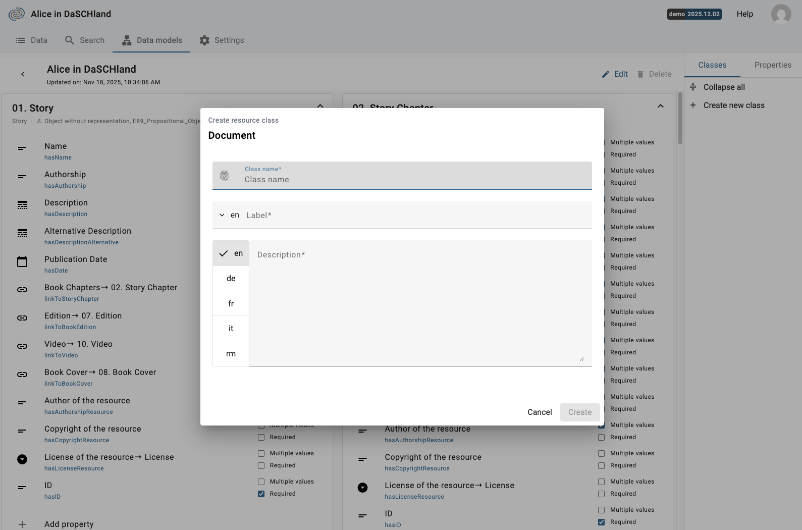 Create a class with type *Document*.