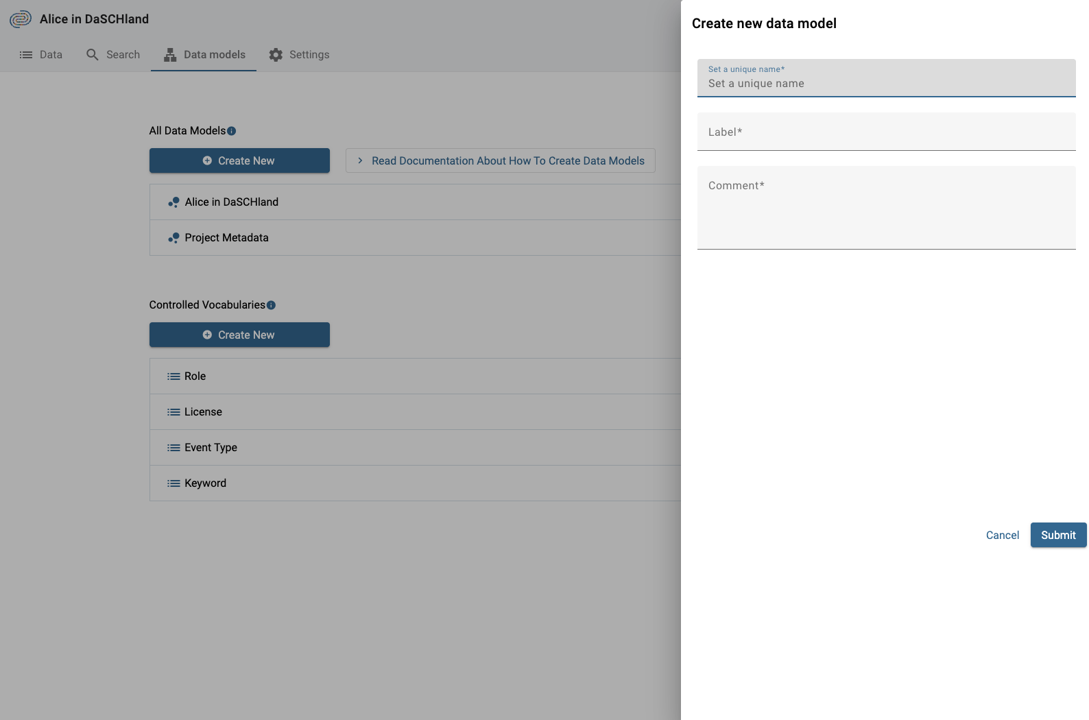 Create a new data model.