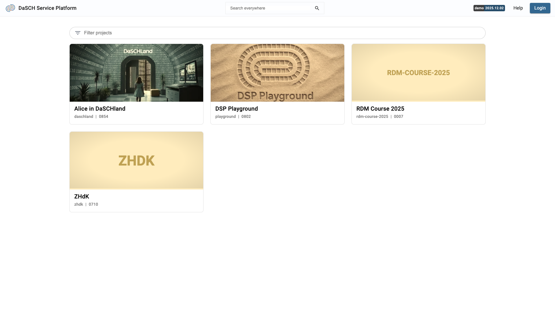 Project list and project menu