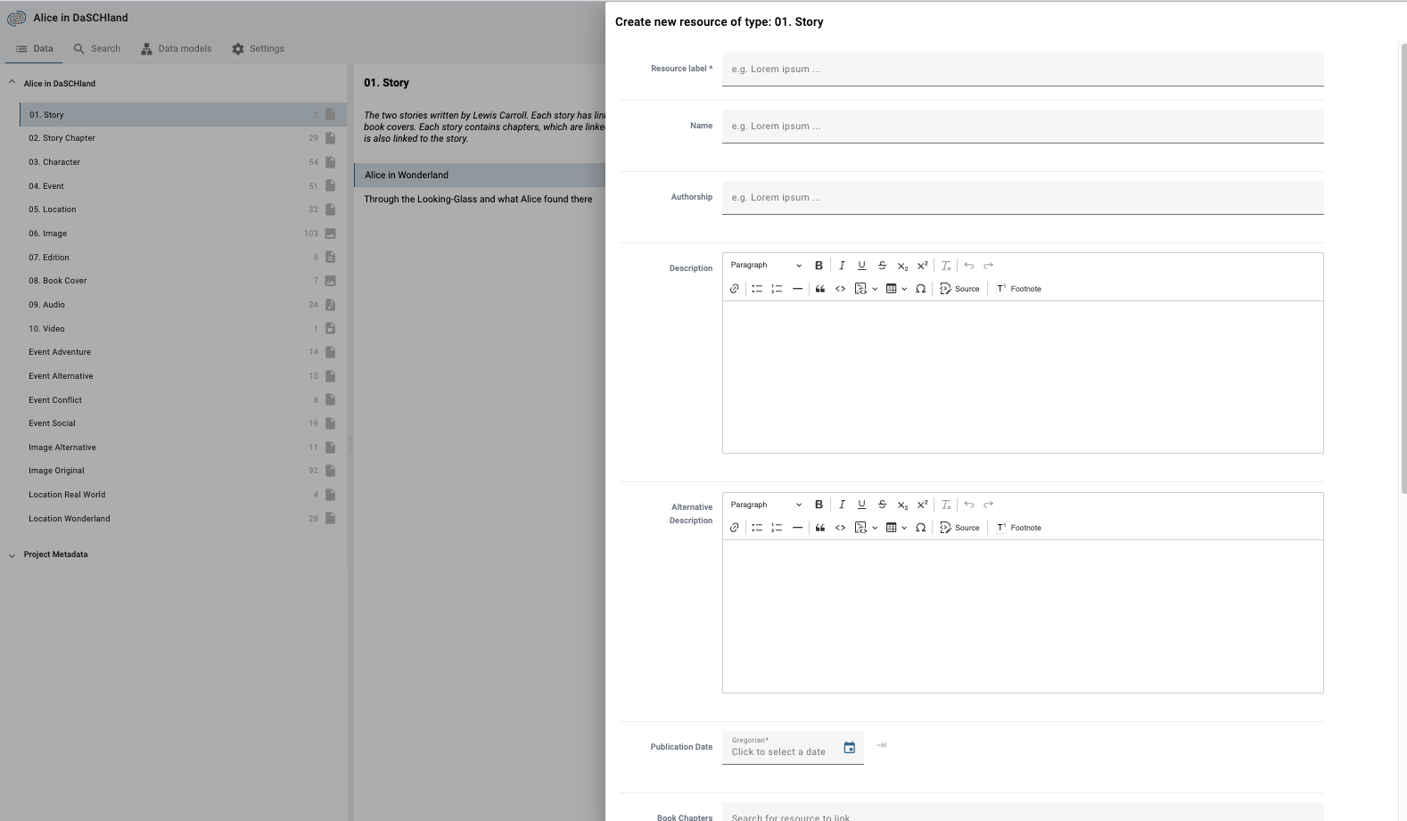 Create a new resource form